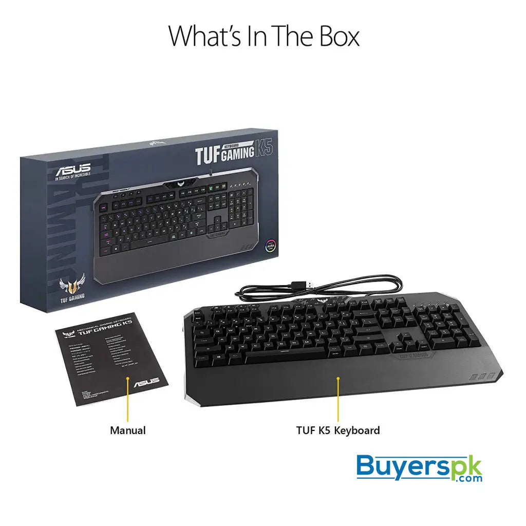 ASUS TUF K5 Mechanical Membrane RGB Gaming Keyboard with Programmable Onboard Memory Media Controls and Aura Sync RGB Lighting - Keyboard ASUS TUF K5 Mechanical Membrane RGB Gaming Keyboard with Programmable Onboard Memory Media Controls and Aura Sync RGB Lighting - Keyboard